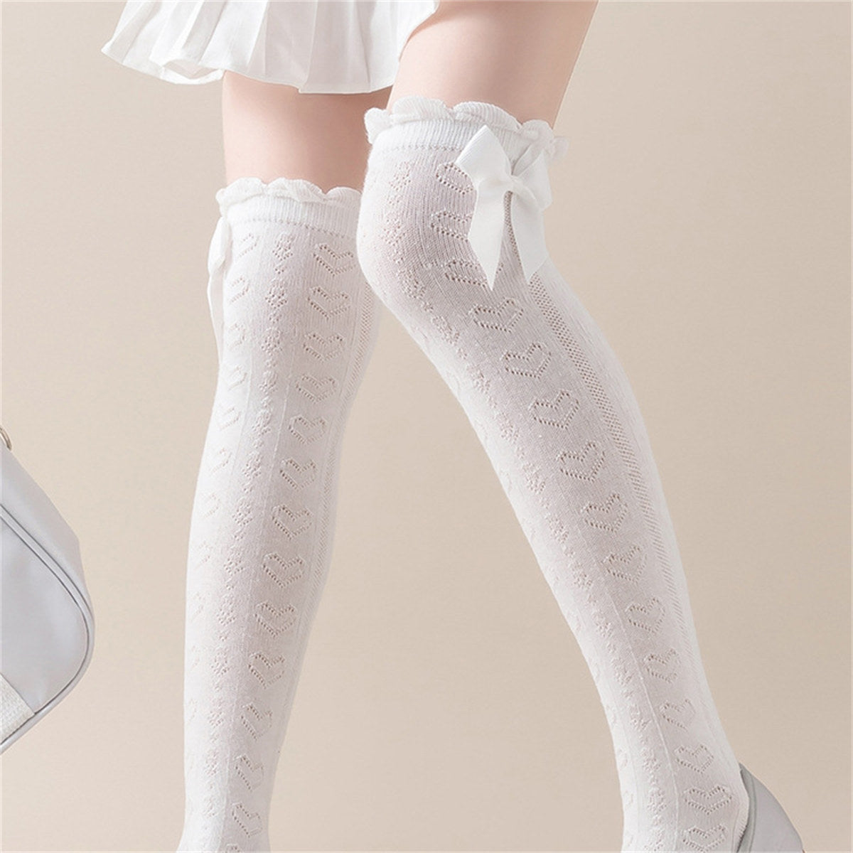 Children's princess style spring and autumn thin breathable love style three-dimensional bow knee-high socks