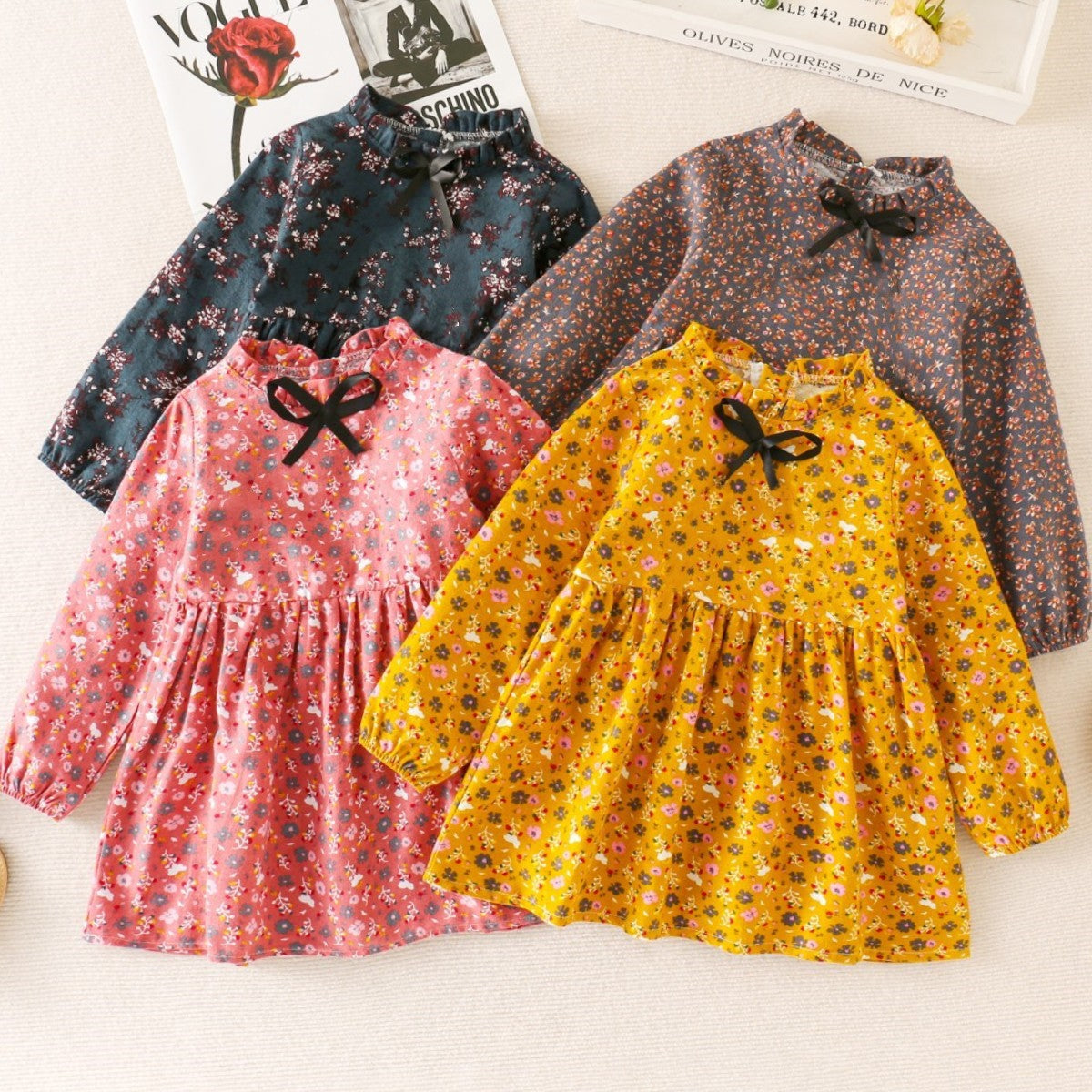 Girls dress cotton spring and autumn floral lace children's dress fashionable princess dress