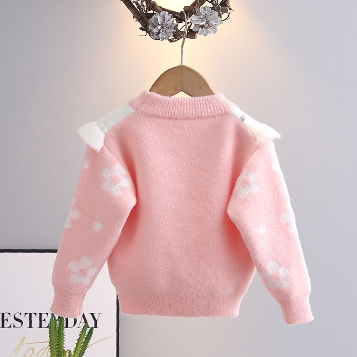 Girls sweater knitted sweater spring and autumn new style children's clothing coat small flower baby princess top