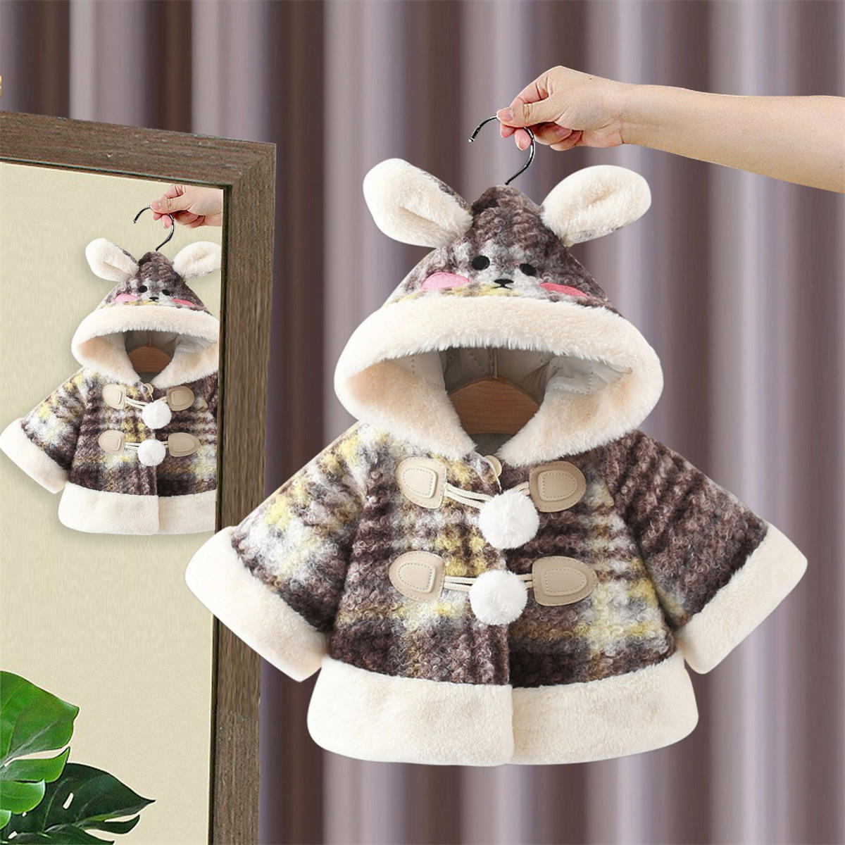 Baby cape autumn and winter plaid woolen coat