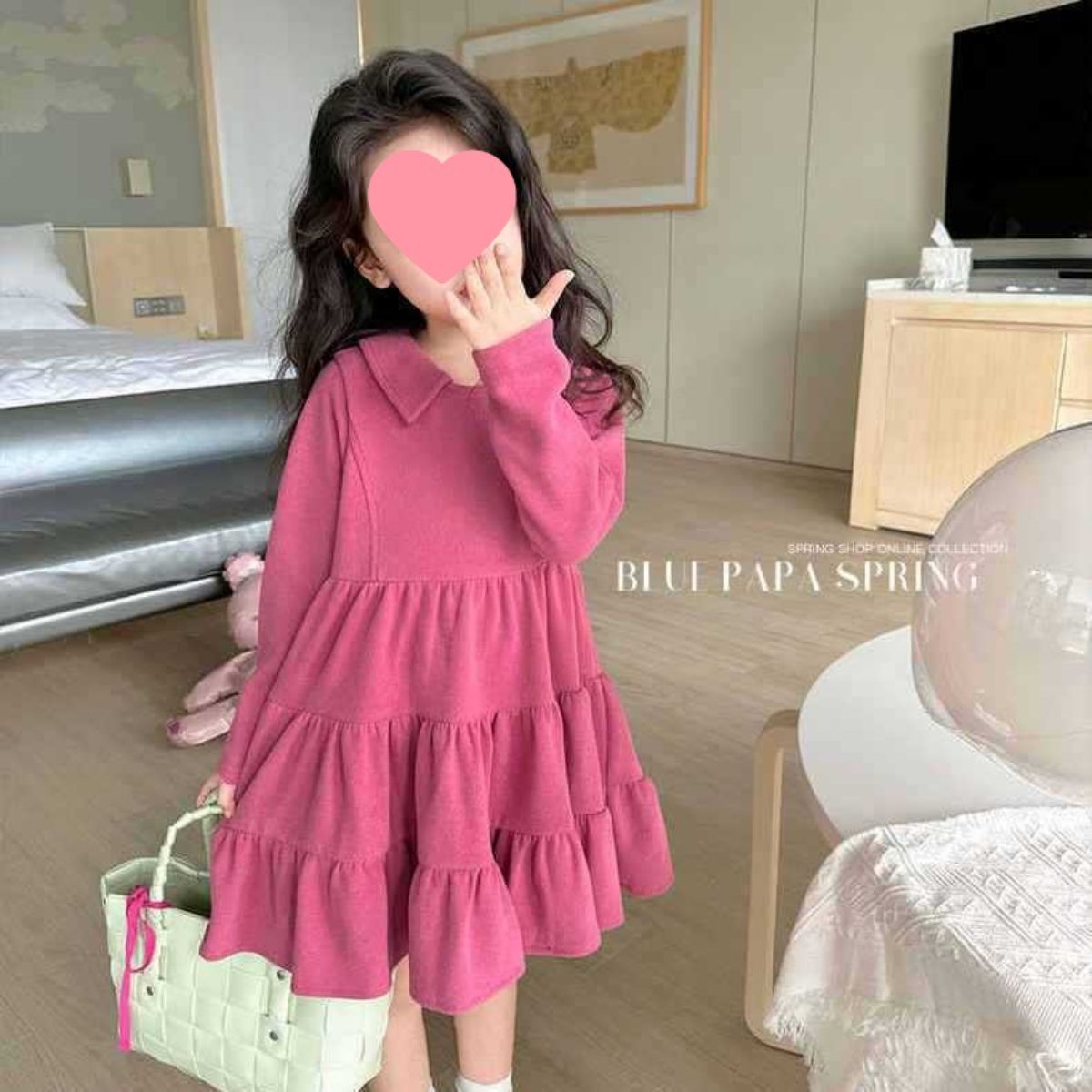 Girls Casual Autumn Dress New Small and Medium Children's Solid Color Long Sleeve Princess Dress