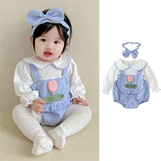 Baby clothes princess set with headband long sleeve romper