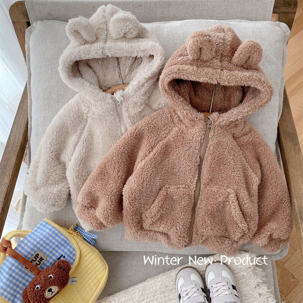 Children's fur coat hooded thick top