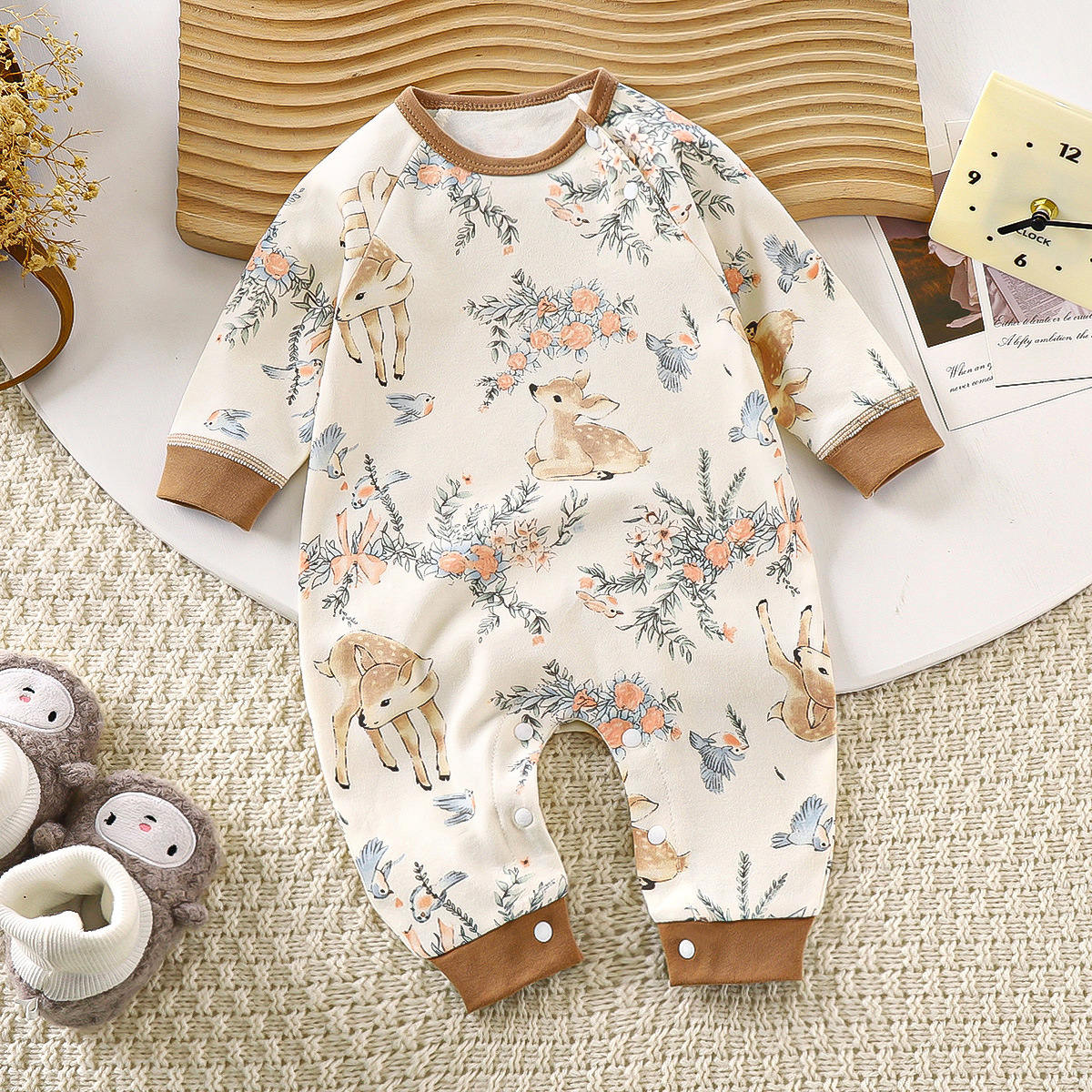 Baby Onesie Cartoon Long Sleeve Crawling Suit Newborn Clothes Cotton Boneless Hoodie