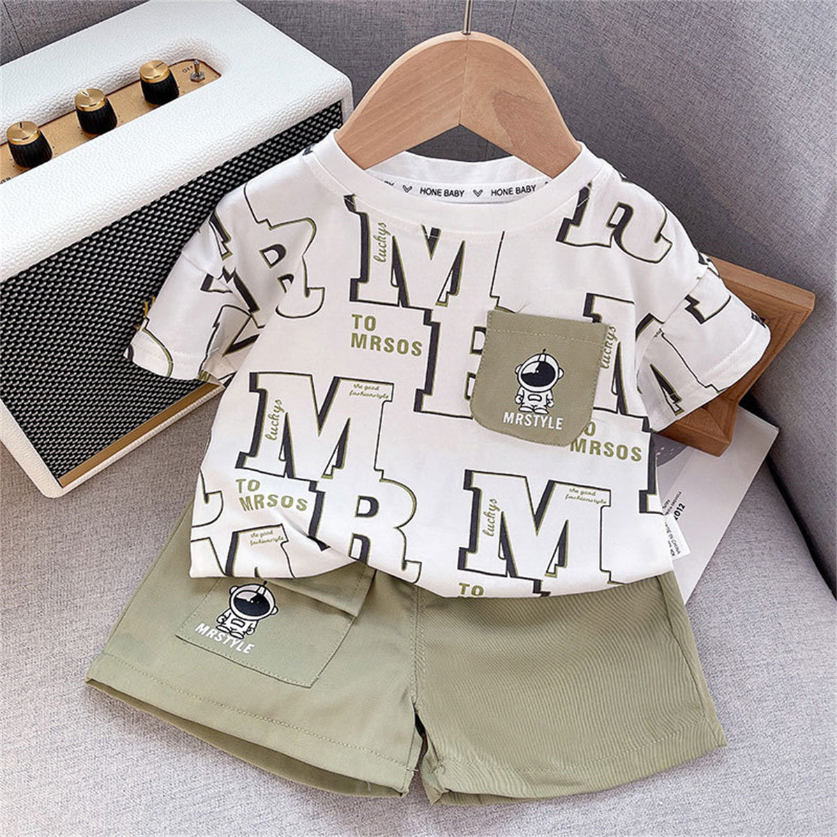 Boys Summer Letter Astronaut Cotton Short-sleeved T-shirt Set