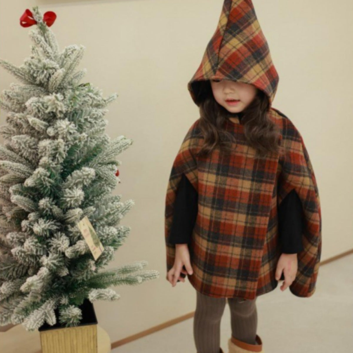 Girls plaid cape woolen coat baby girl cute stylish cape warm winter woolen coat