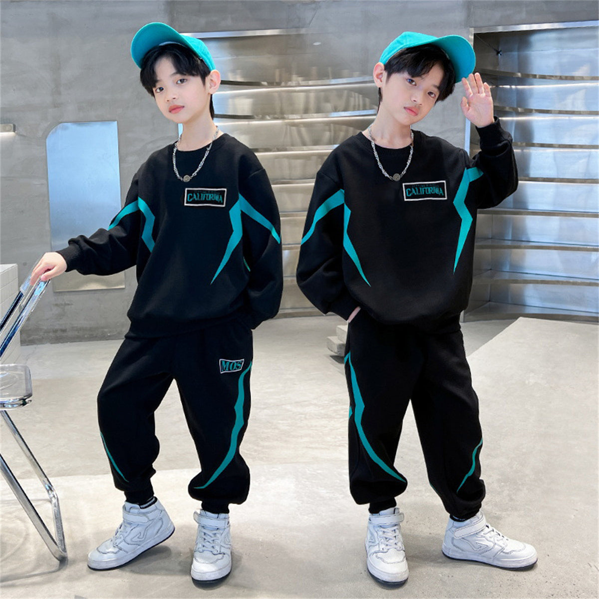 Boys' fashionable versatile sweatshirt long-sleeved two-piece sports suit