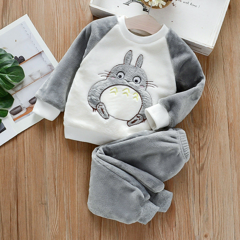 Cartoon cute animation 2-piece children's pajamas autumn and winter flannel home clothes