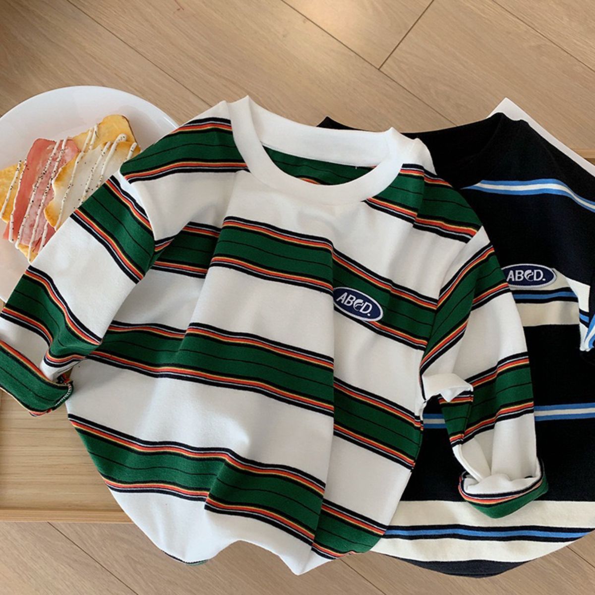 Boys autumn children's striped contrast color T-shirt