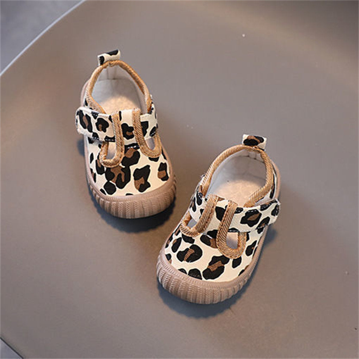 Little girls cute leopard check soft sole fabric toddler shoes