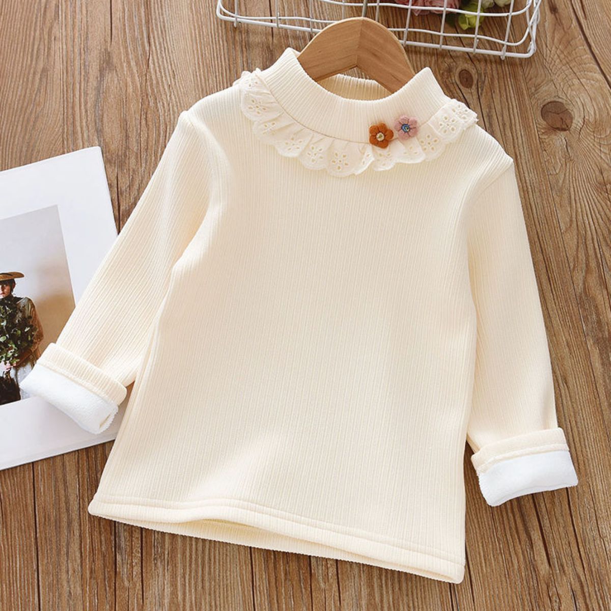 Girls Winter Base Shirt Plus Fleece Half Turtleneck T-shirt