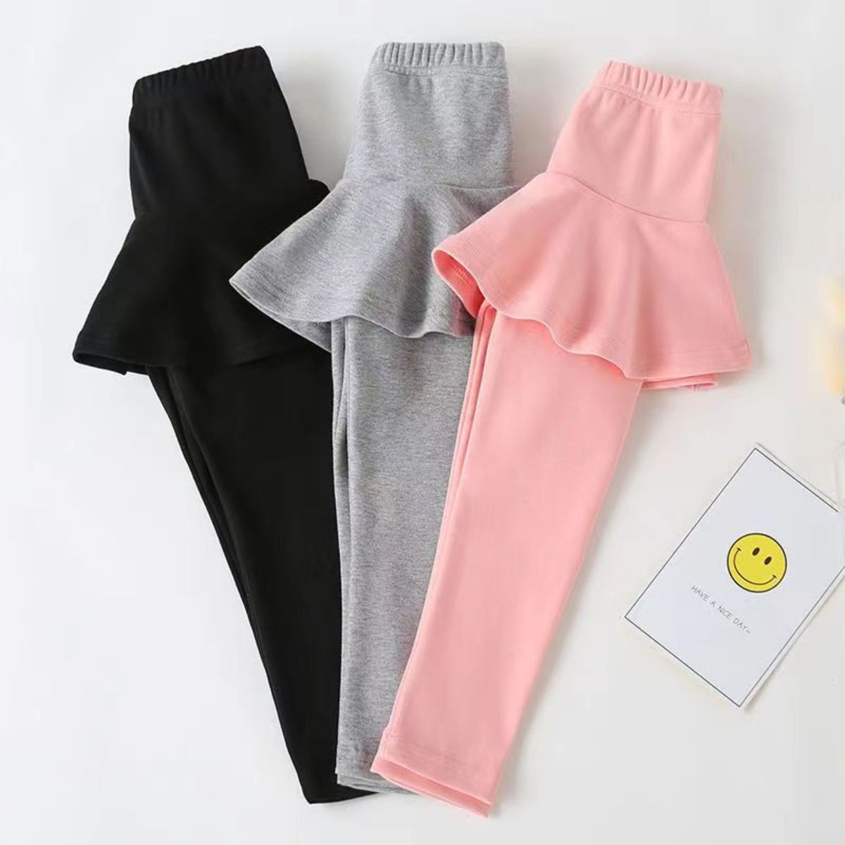 Children's clothing spring and autumn new girls' elastic bottoming outerwear pants fashionable ruffled skirt pants