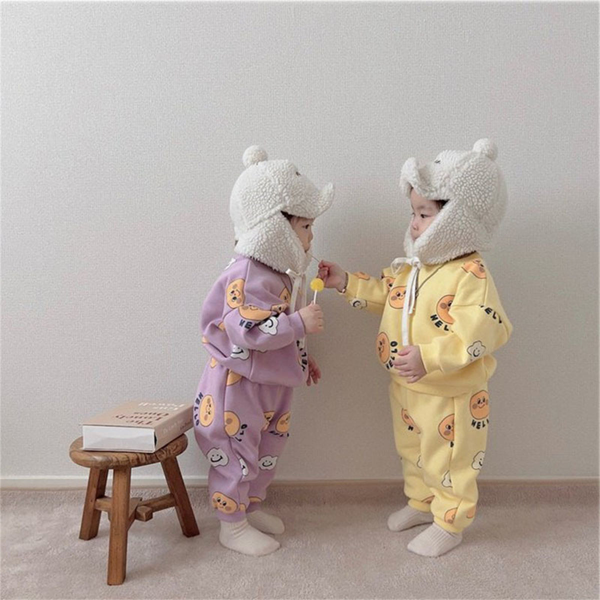 Baby Thickened Pants Set Two-Piece Cartoon Printed Sweater Set