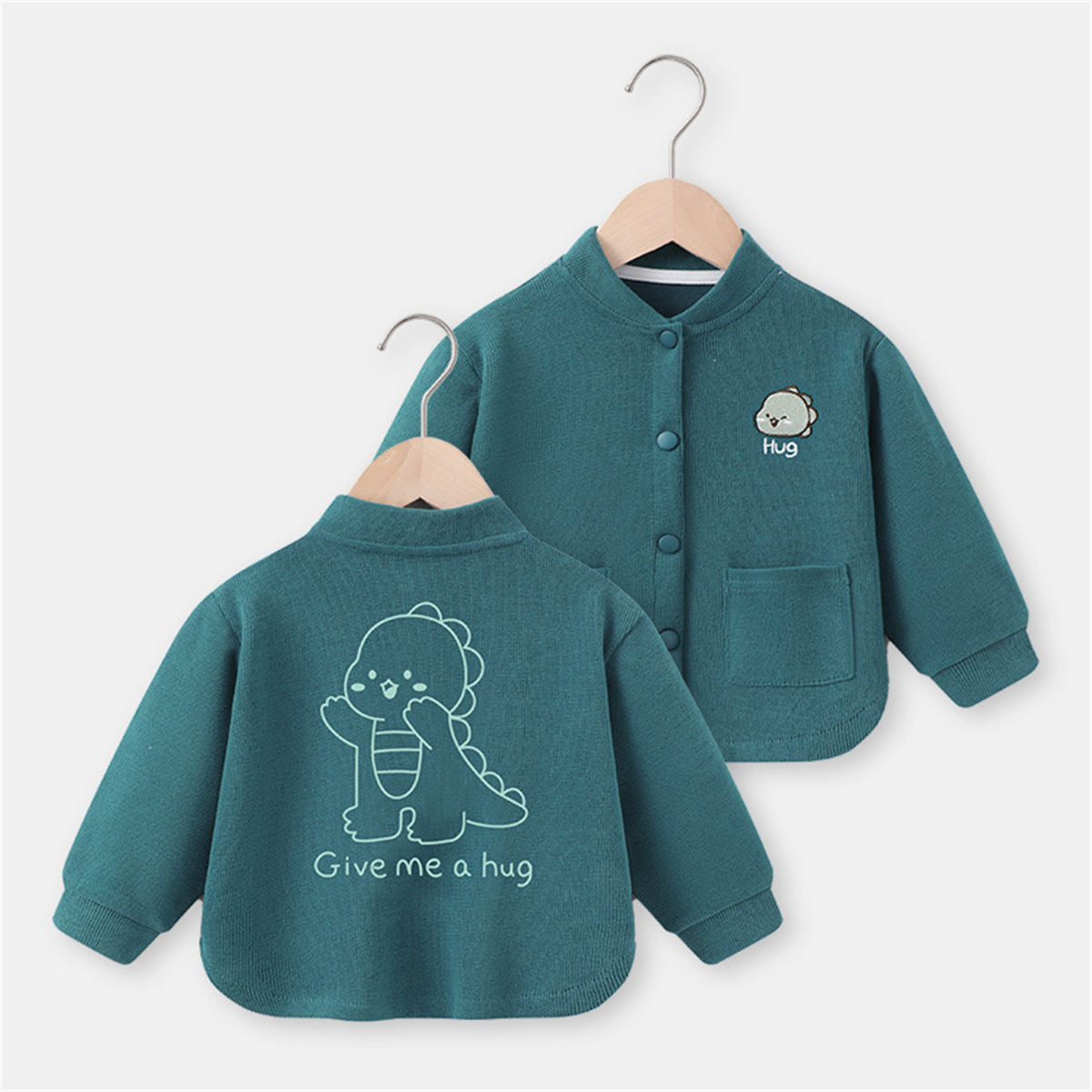 Baby Cartoon Print Warm Top Baseball Jacket