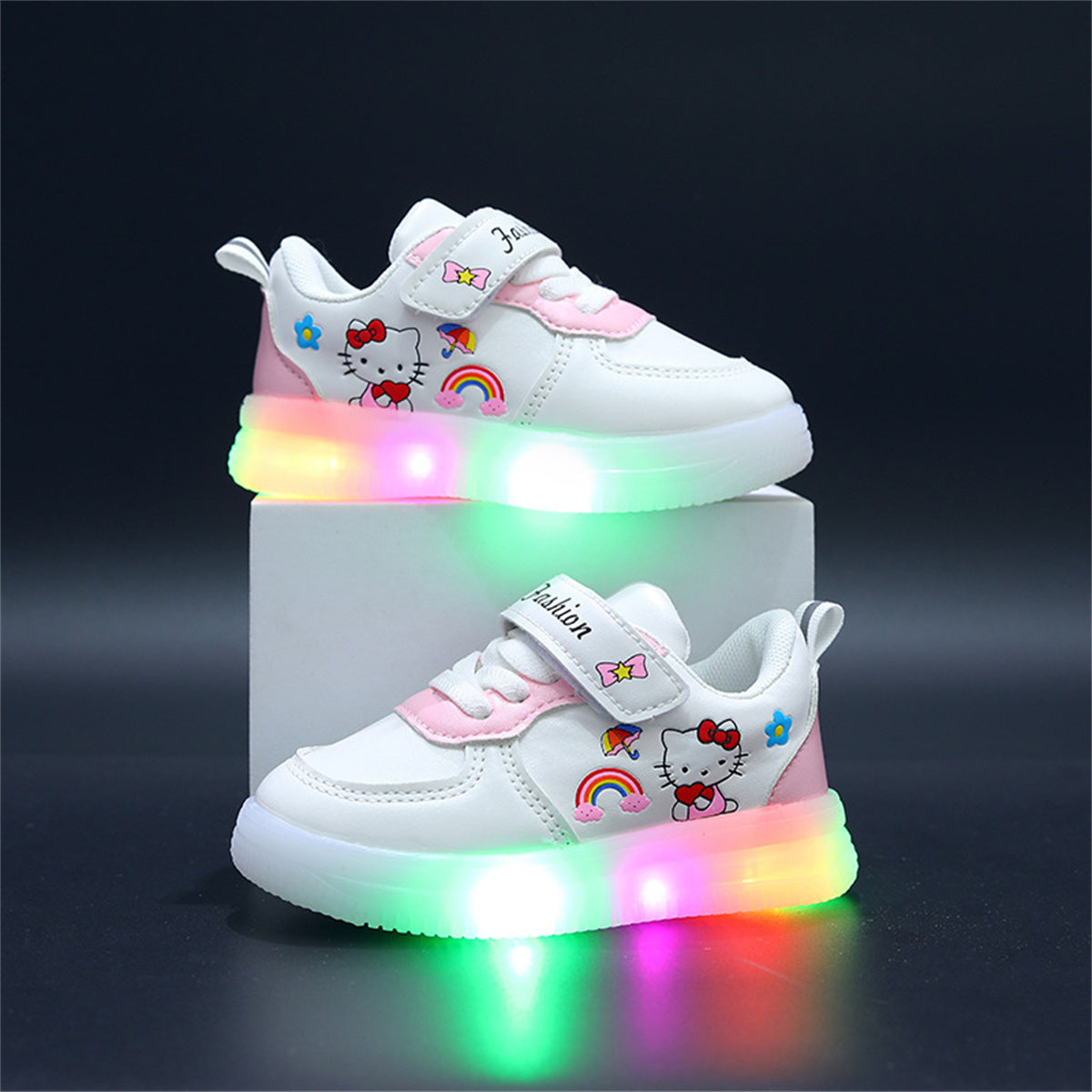 Toddler Girls Autumn Hello Kitty Cute Pattern Luminous Low-top Sneakers