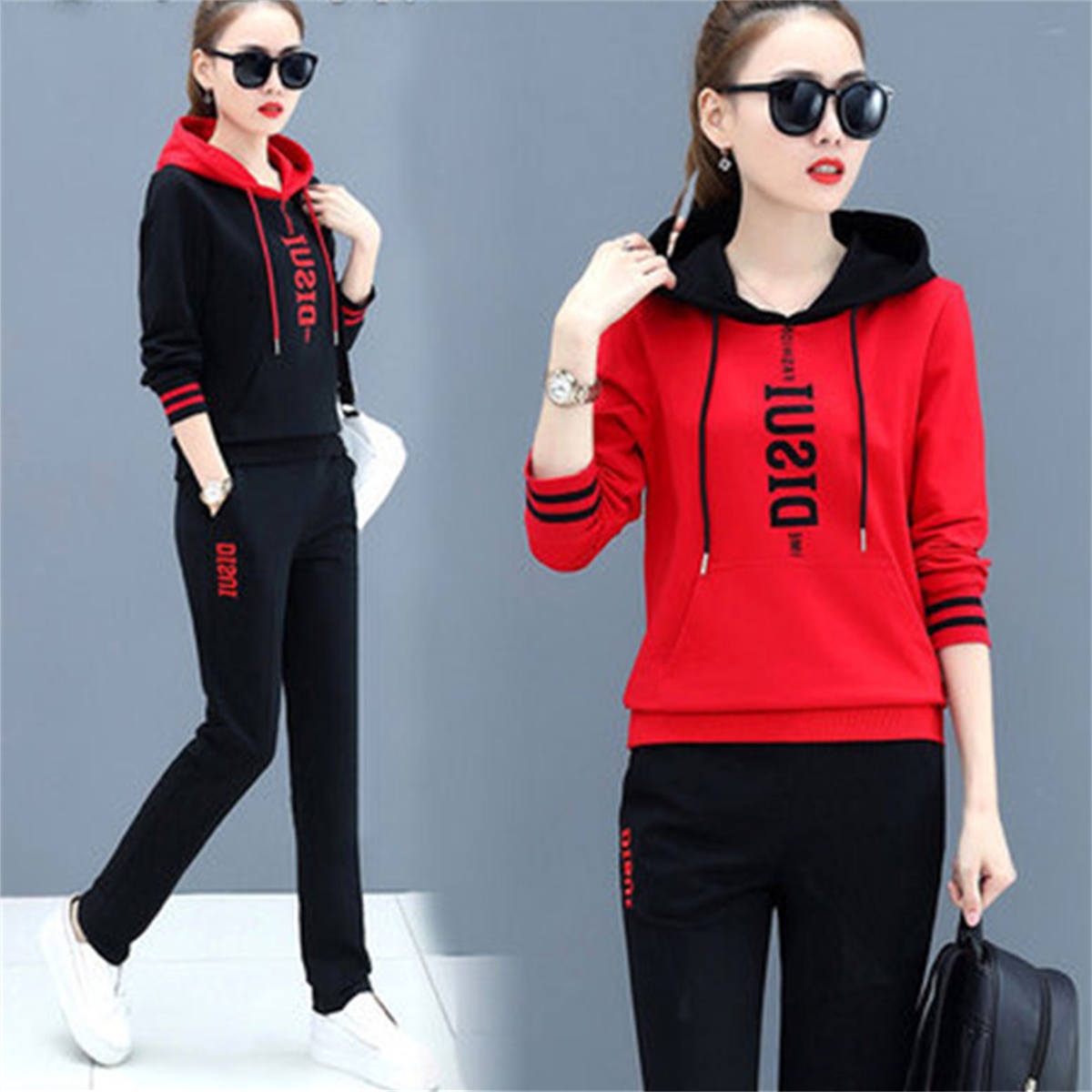 Casual sportswear suit for women fashion hooded sweatshirt two piece suit