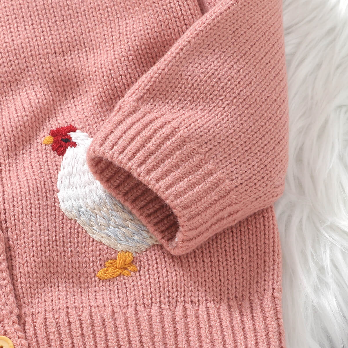 Infant and Toddler Knitted Cute Chick Embroidery Baby Jacket Cardigan