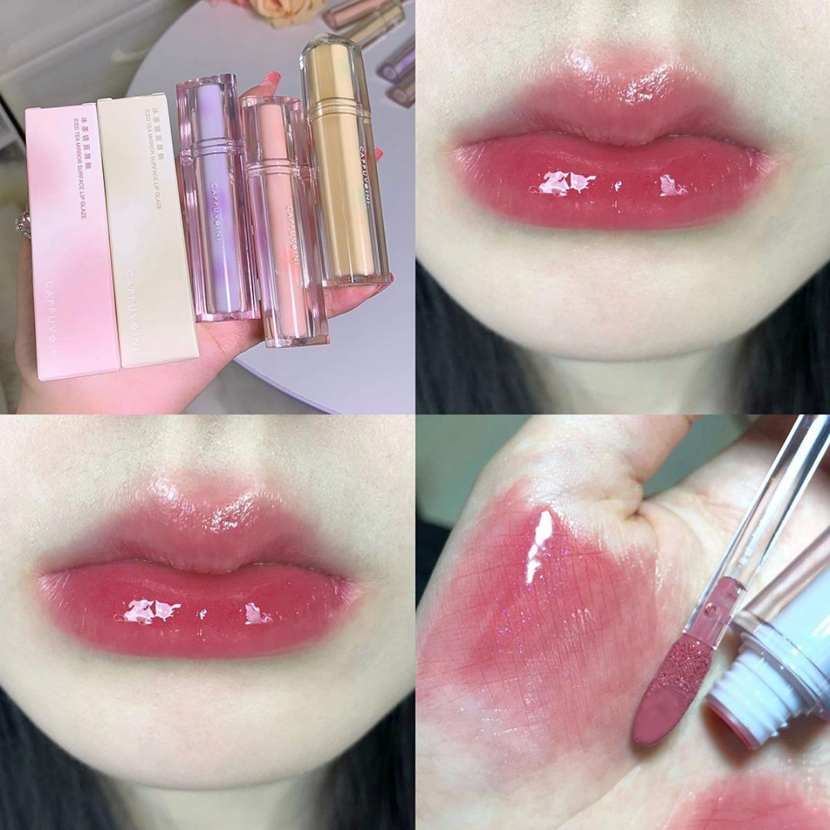 Mirror water gloss jelly lip triangle transparent tube lip glaze