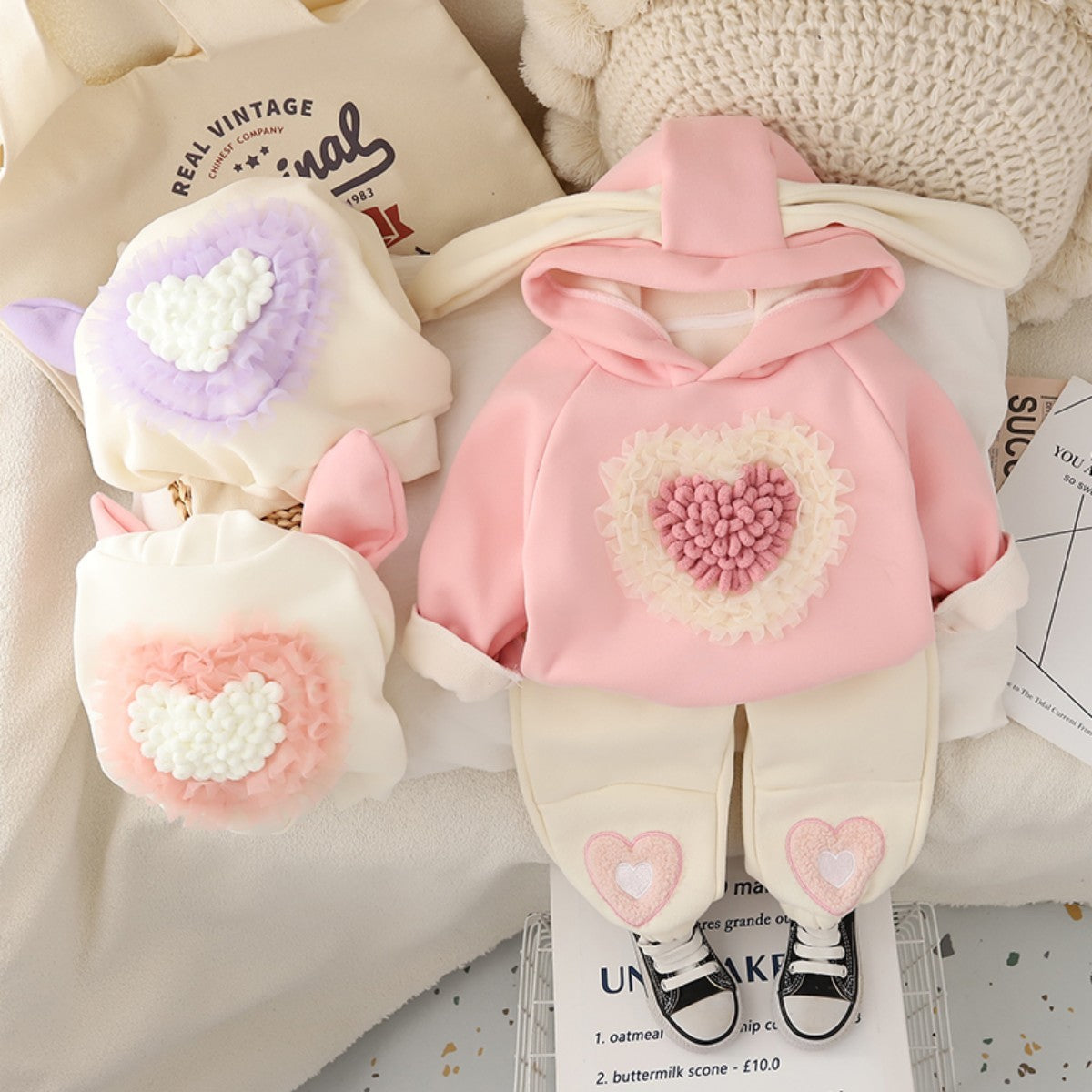 Baby girl autumn and winter clothes plus fleece sweater suit new style infant children winter warm two-piece suit