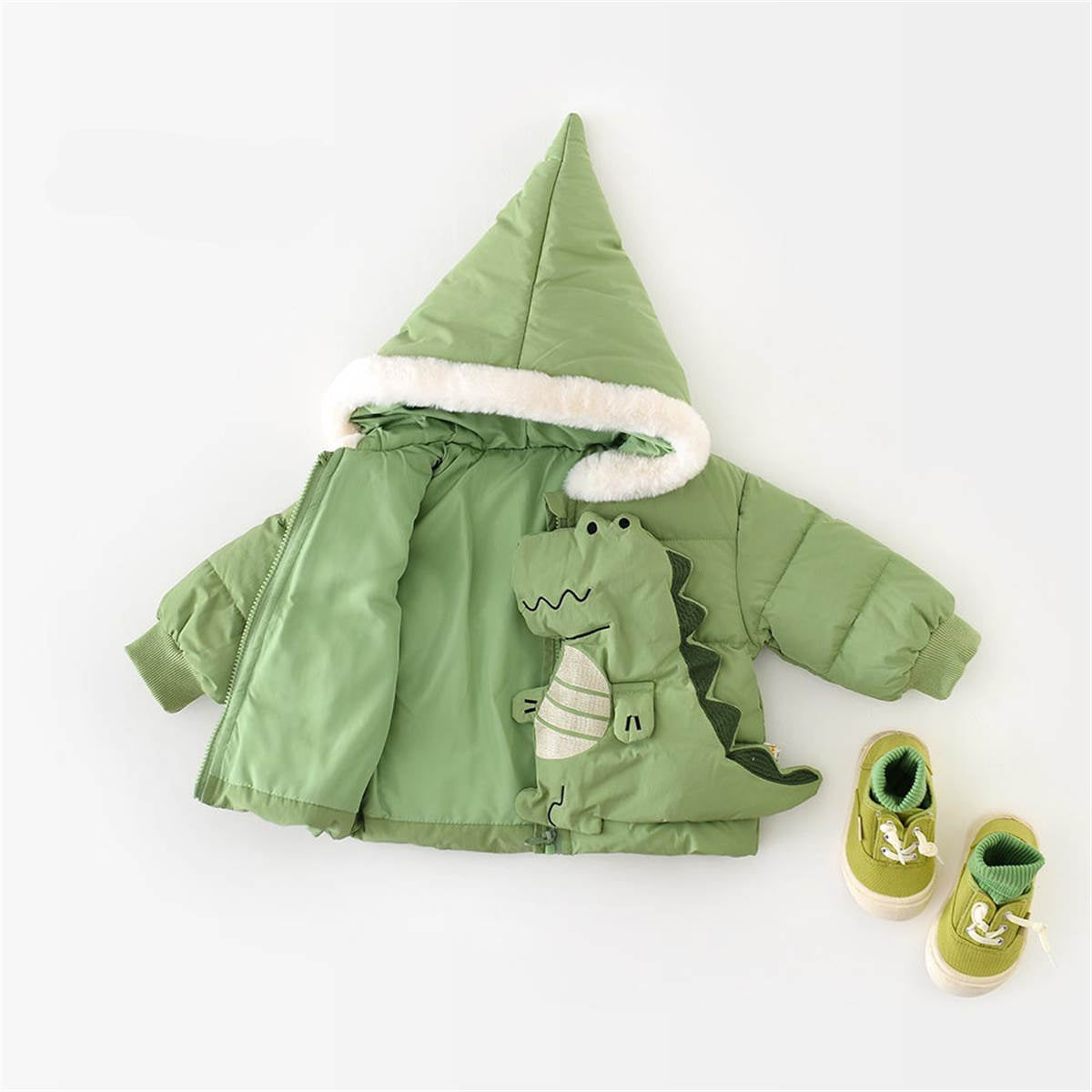 Baby winter cotton jacket with cartoon dinosaur