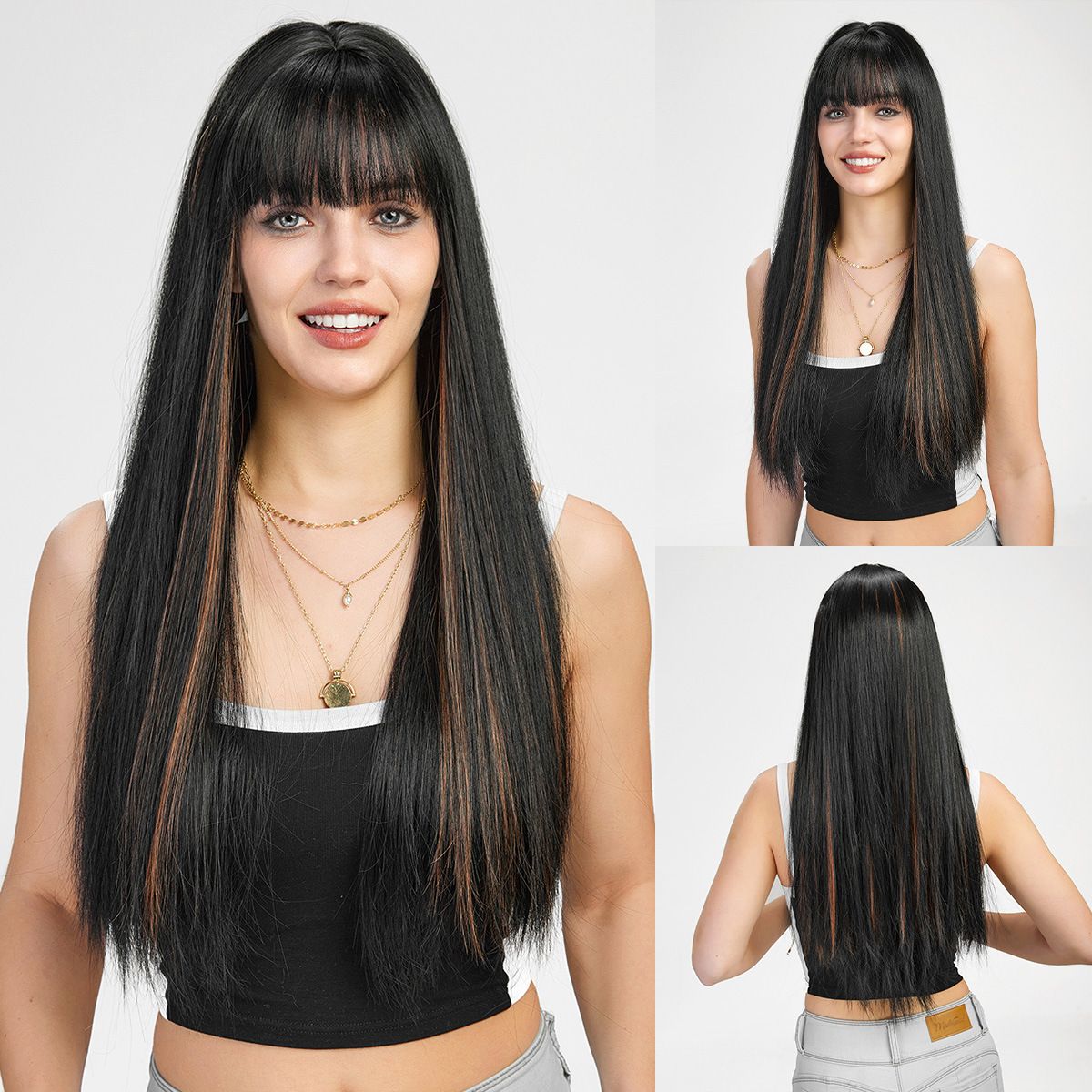 Wigs for women long straight hair full head set Long straight hair fashion hairstyle ladies fluffy natural wig set