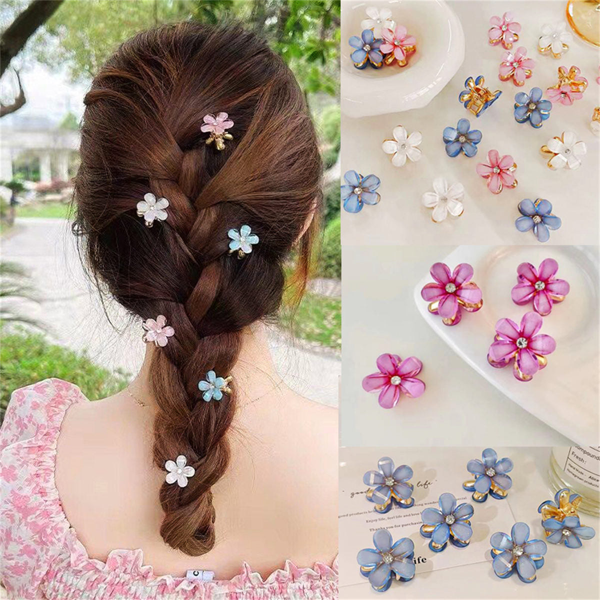 Children's bangs clip crystal flower oblique braided hair clip