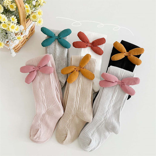 Girls Spring and Autumn Style Three-Dimensional Bowknot Leggings with Feet Baby Girls Leggings Socks