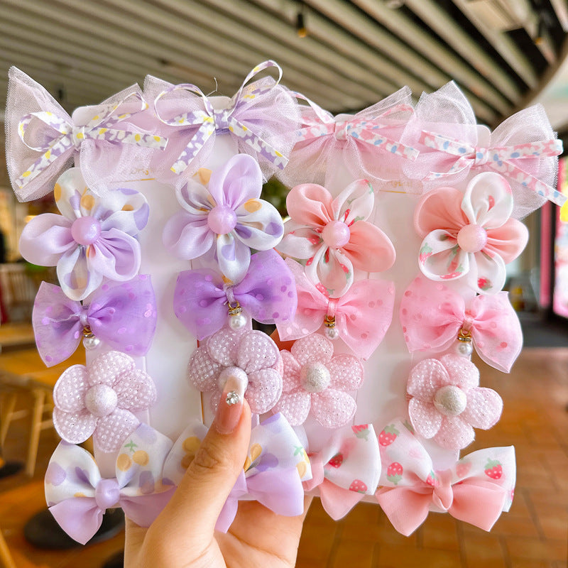 Children's 10-piece set of bow mesh flower wrapping cloth does not damage the hair duckbill hairpin