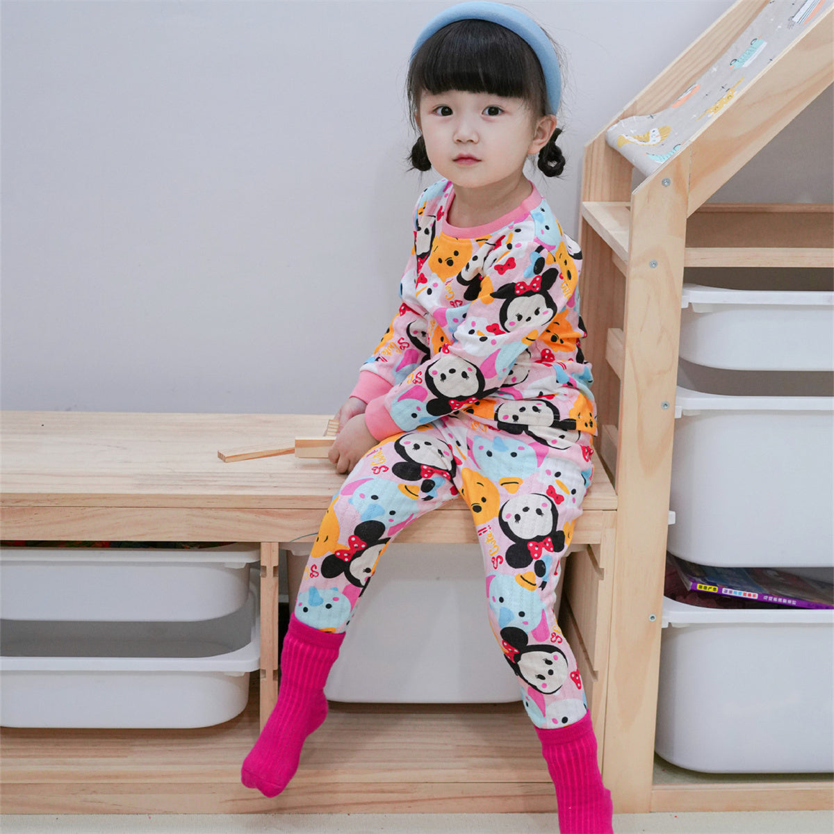 Children's two-piece cartoon pattern print long-sleeved suit