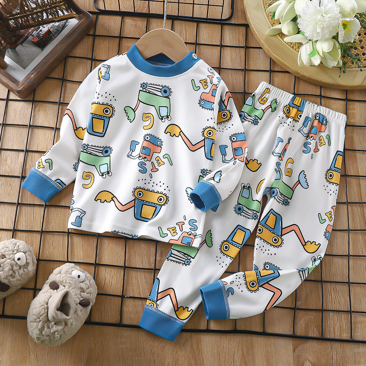 Boys Cute Cartoon Car Pure Cotton Long Sleeve Underwear Set