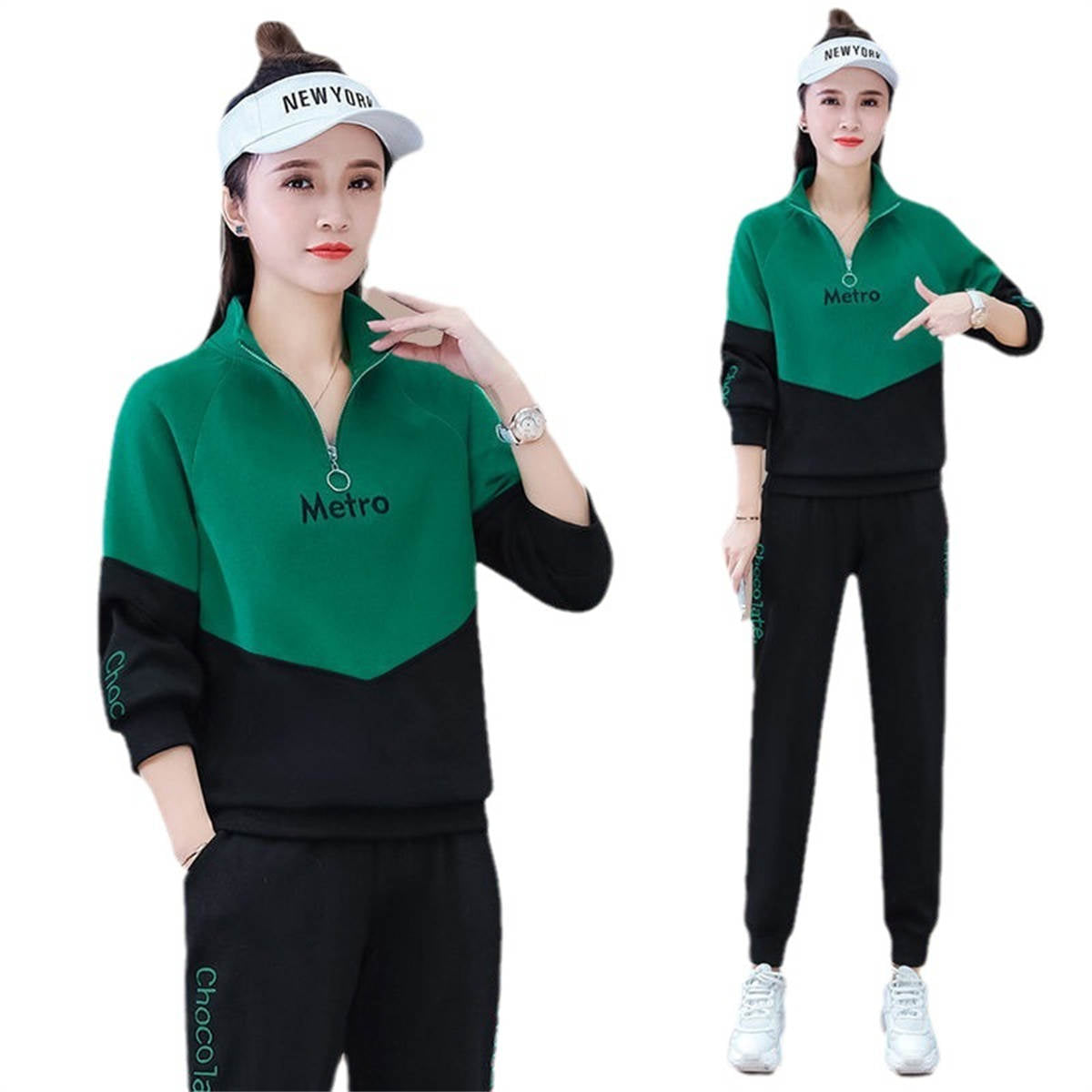 Women's sports large size stand collar sweatshirt suit