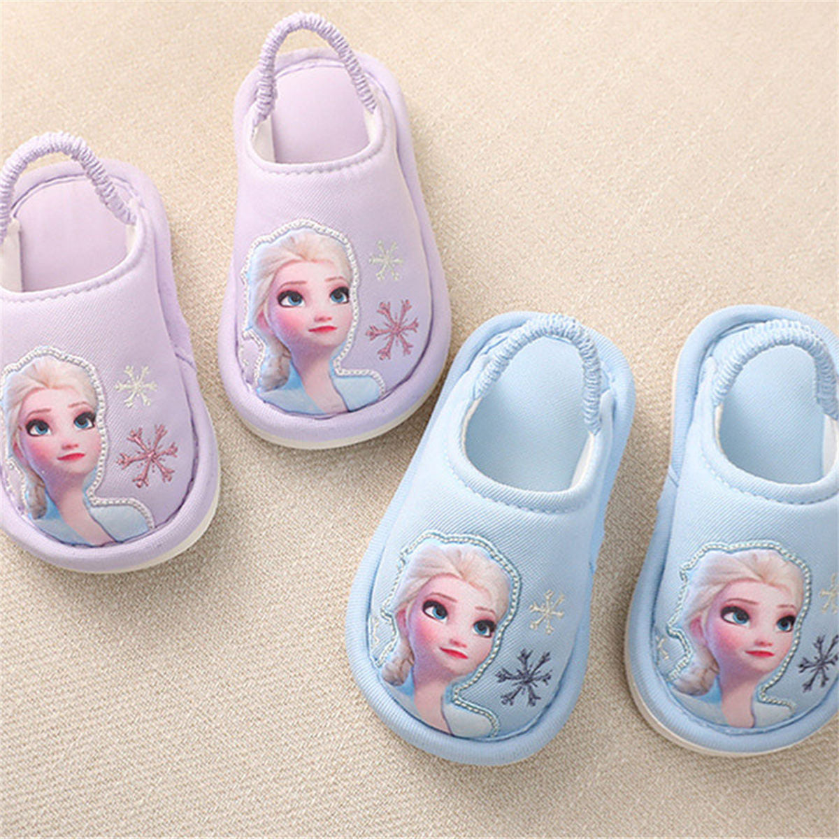 Children's girl's ice and snow princess thick warm elastic band heel cap cotton slippers