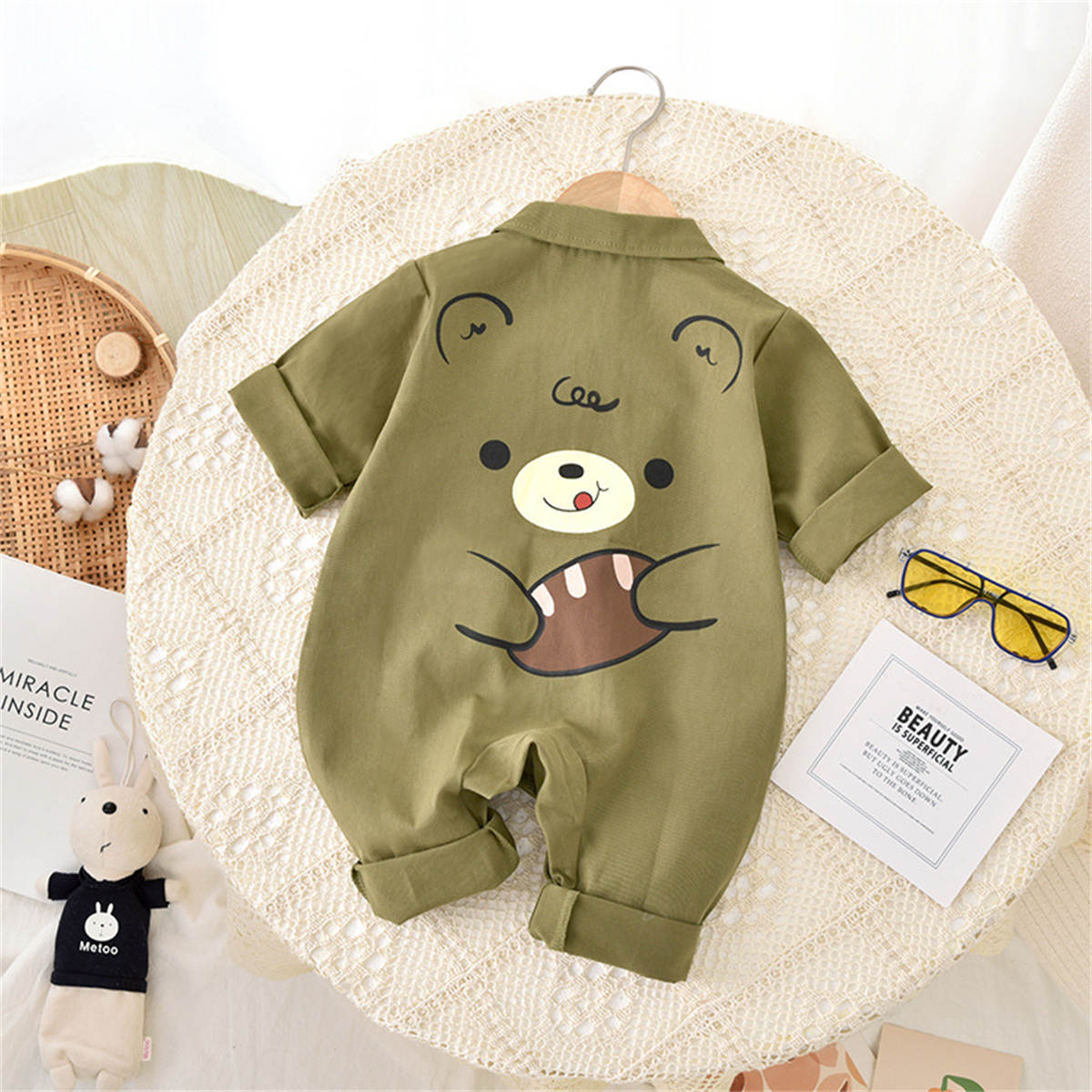 Boys Spring and Autumn Bear Shirt Long Sleeve Crawling Clothes