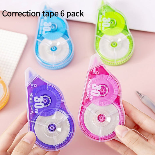 6 packs of 72M correction tape, large capacity, simple transparent correction tape