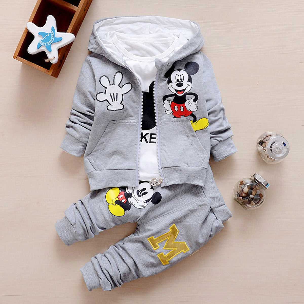 3-Piece Toddler Boy Autumn Casual Cartoon Print Long Sleeves T-shirt & Pants & Zip Hooded Jacket