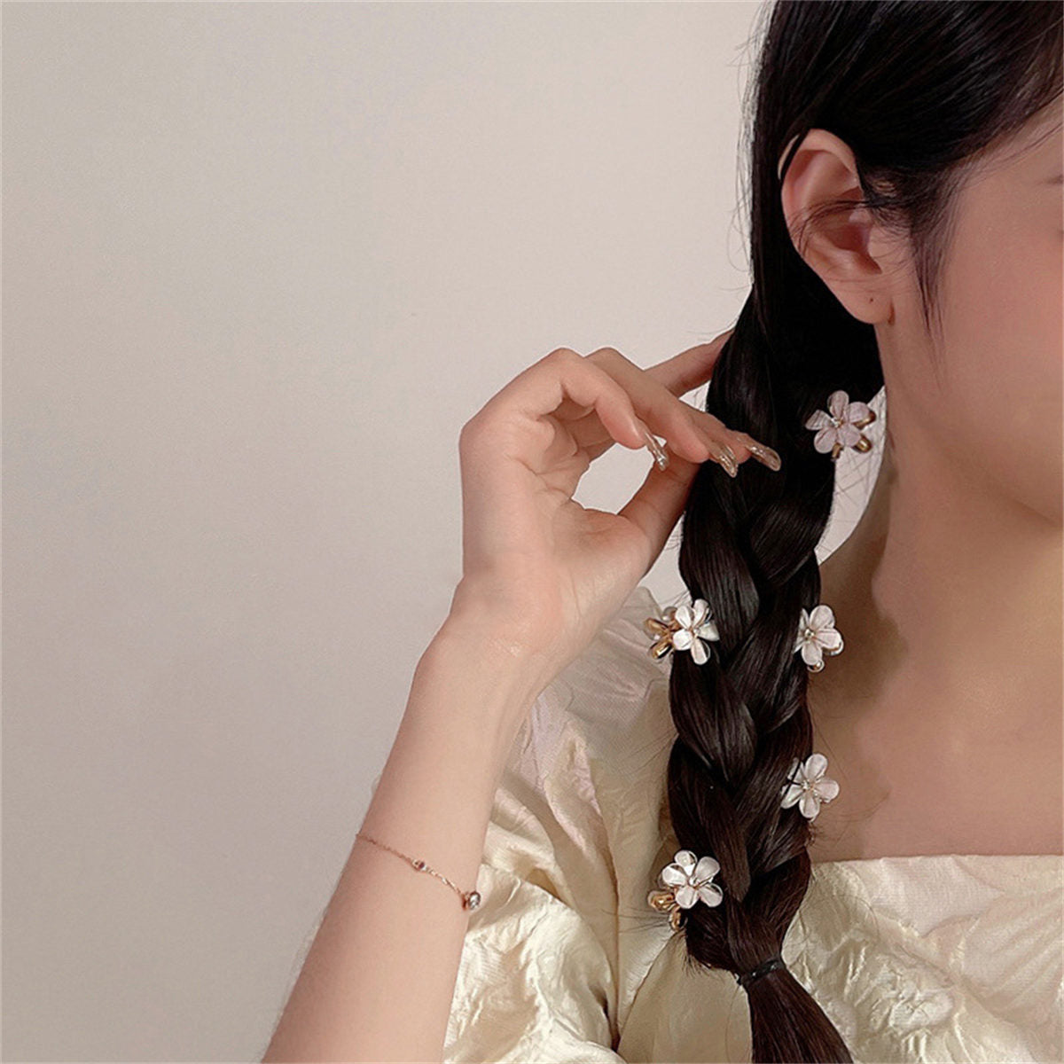 Children's bangs clip crystal flower oblique braided hair clip