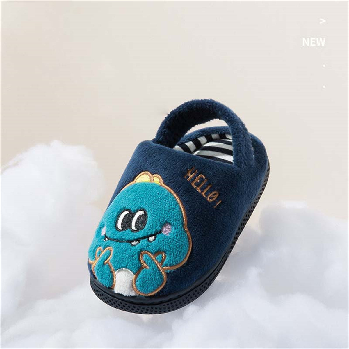 Children's and boys' autumn and winter cute animal print warm elastic ankle-capped cotton slippers