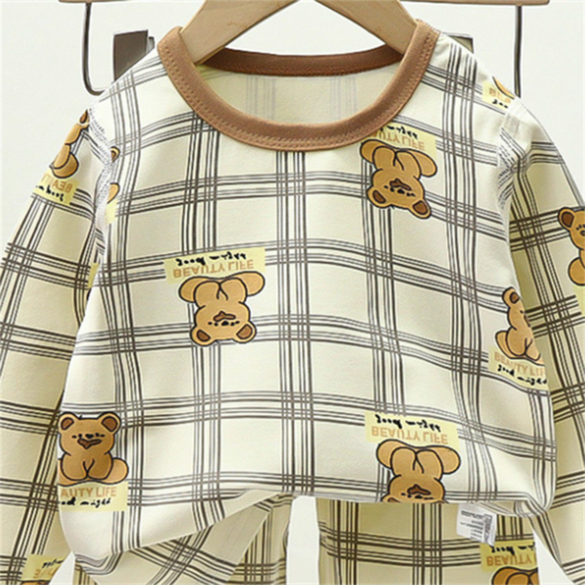 Boys' Plaid Cartoon Home Clothes Set