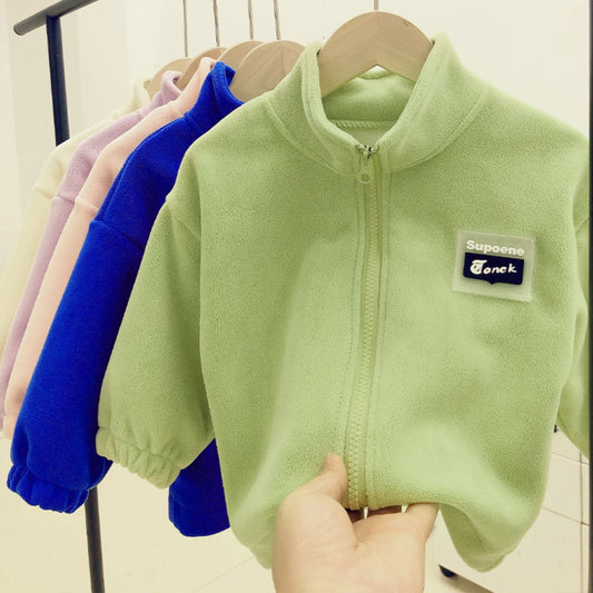 Children's coats, boys' fleece warm autumn and winter clothes, girls' casual tops