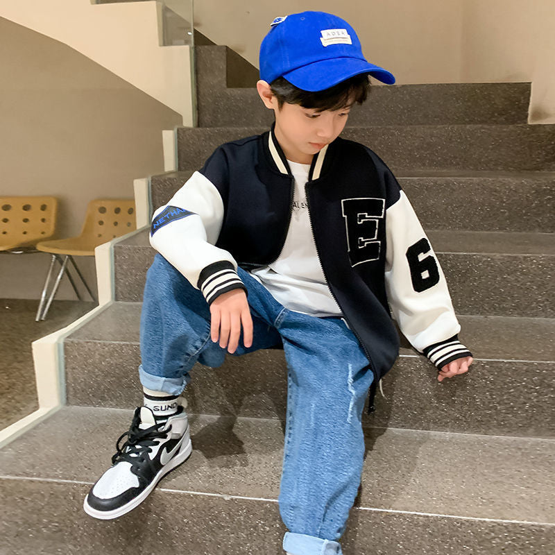 Boys' long sleeve baseball jacket, stylish and versatile