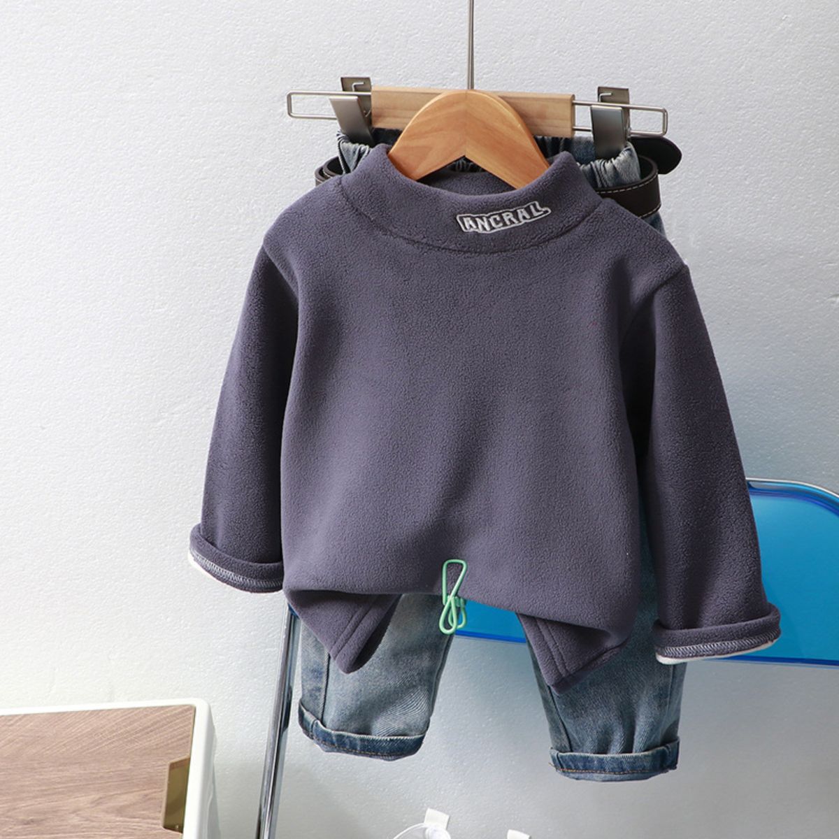 Children's winter fleece tops with medium to high collar for warmth