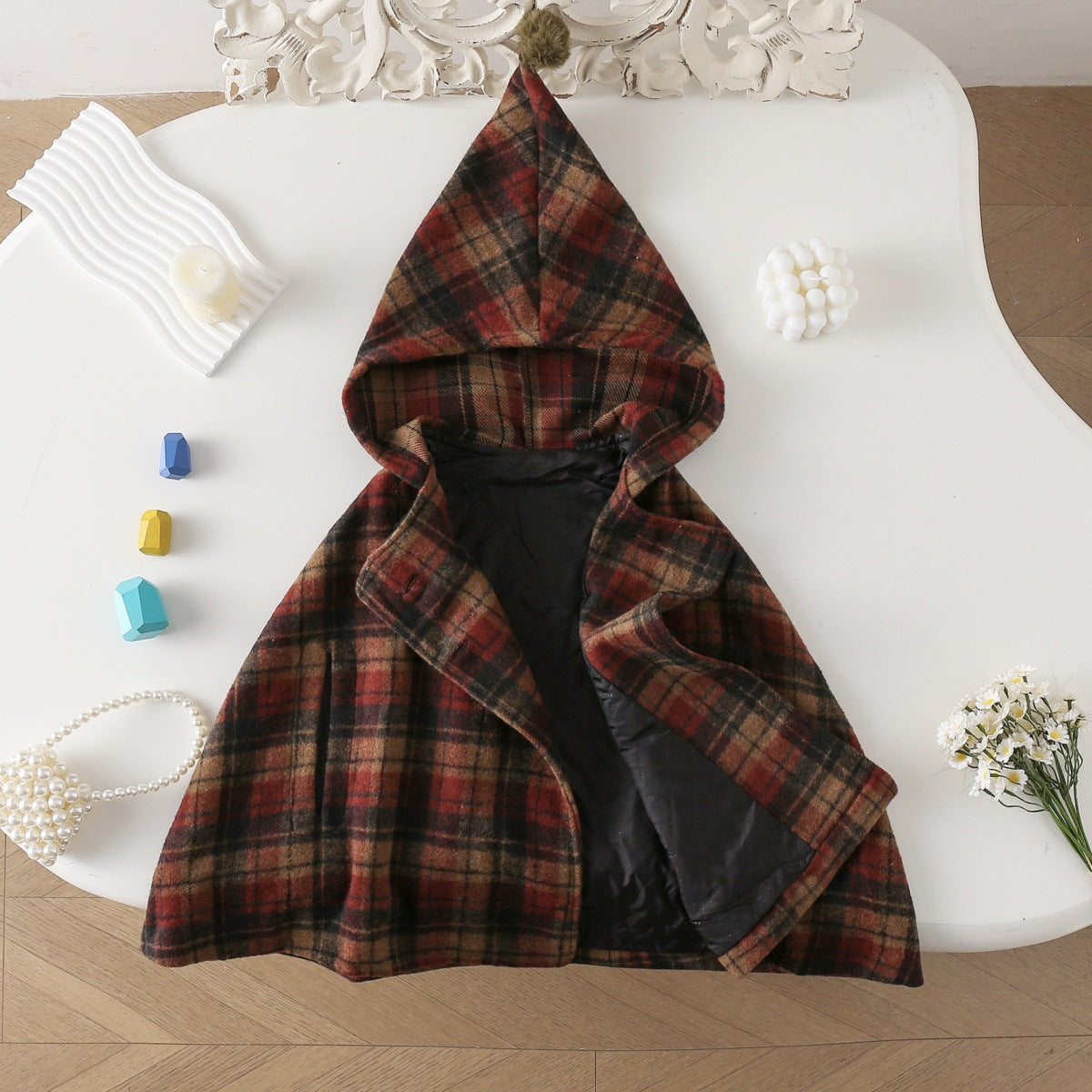 Girls plaid cape woolen coat baby girl cute stylish cape warm winter woolen coat