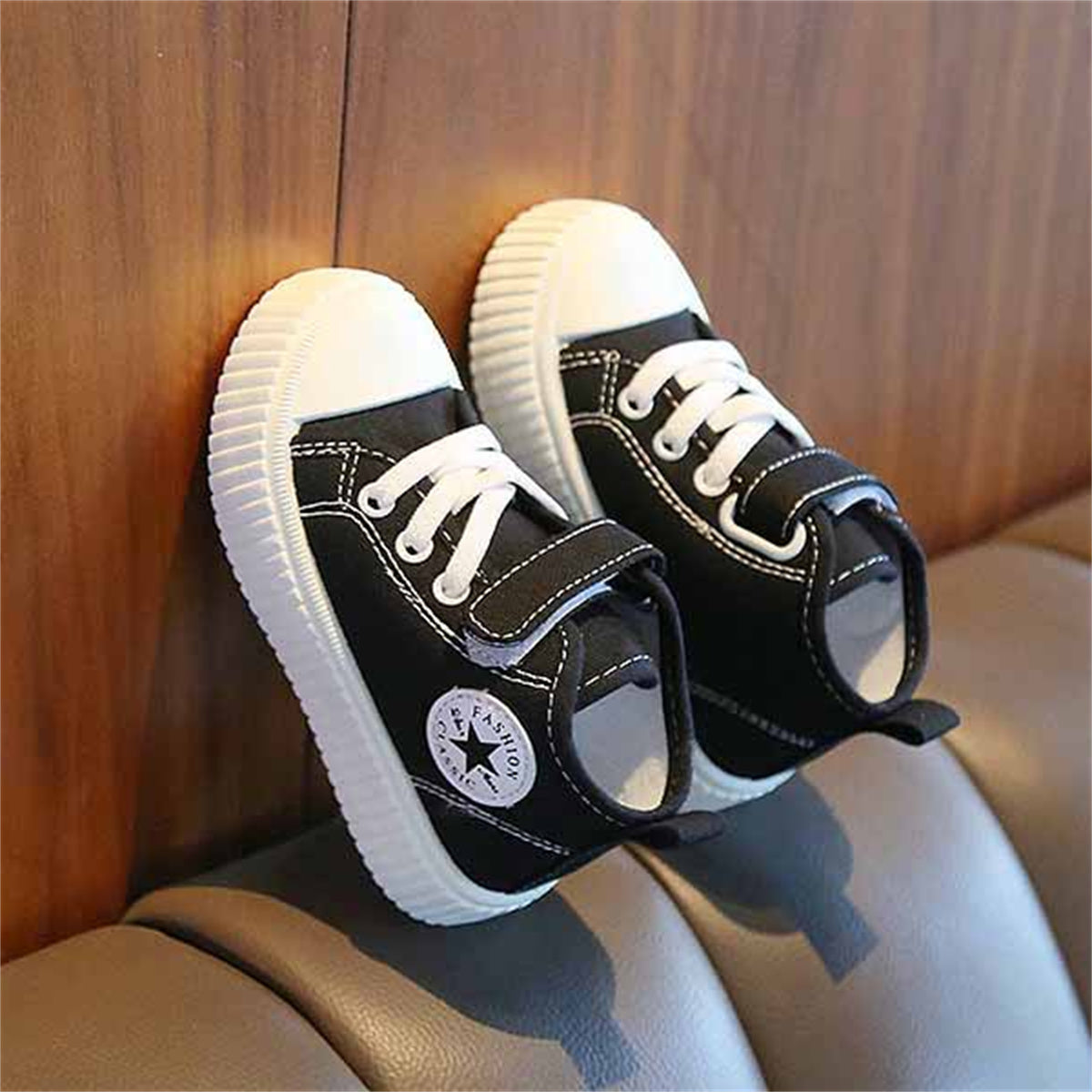 Children's solid color star high top canvas shoes