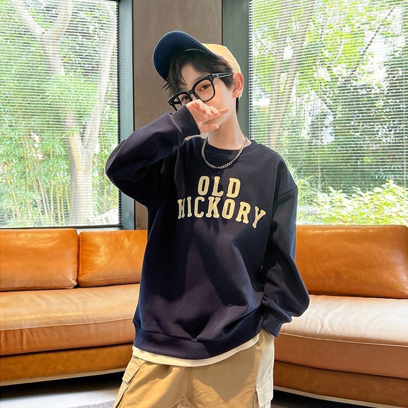 Fashion children's printed sweatshirts for middle and large children, loose and casual single-piece long-sleeved T-shirt sweatshirts