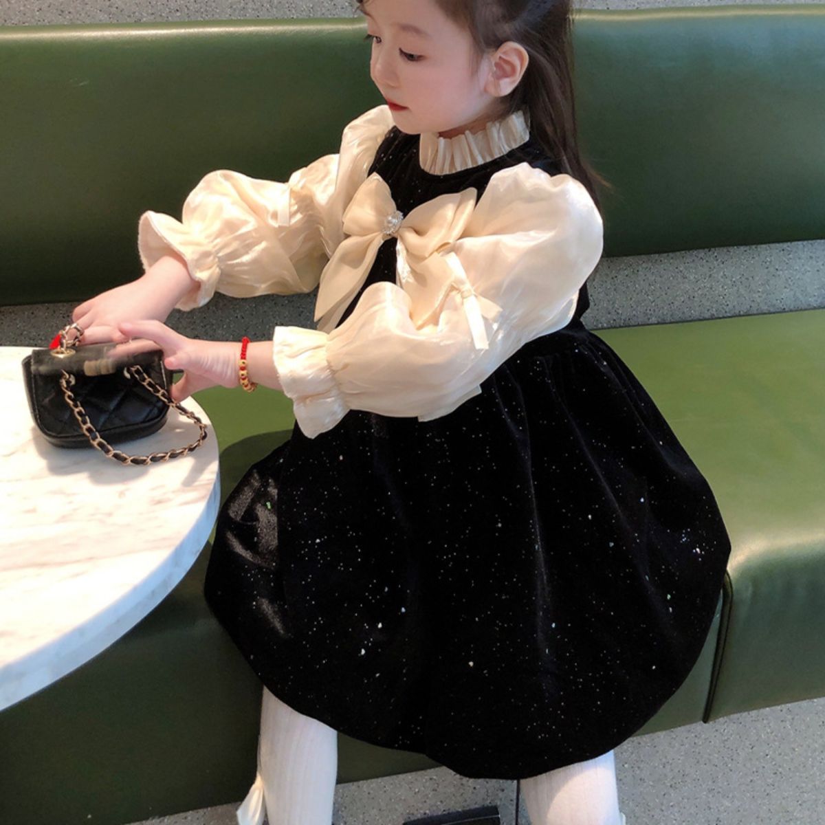 Girls Spring and Autumn Dress Children's Clothing New Black Baby Girls Children's Spring Princess Dress