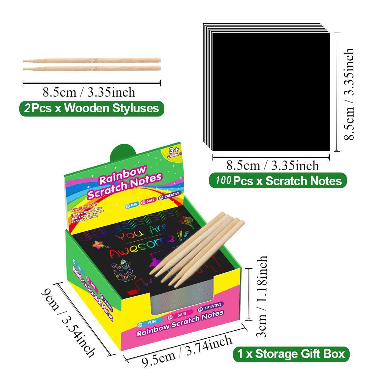 Scratch-off paper 100 sheets with bamboo pen colorful scratch-off painting