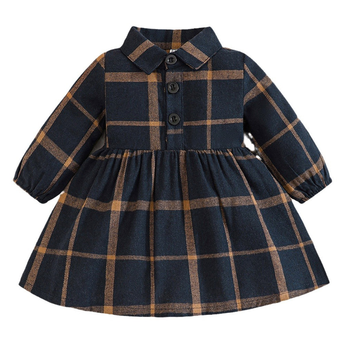 Girls plaid spring and autumn long-sleeved shirt dress