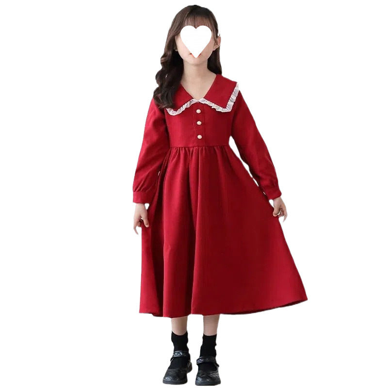 Autumn long dress for middle and older kids