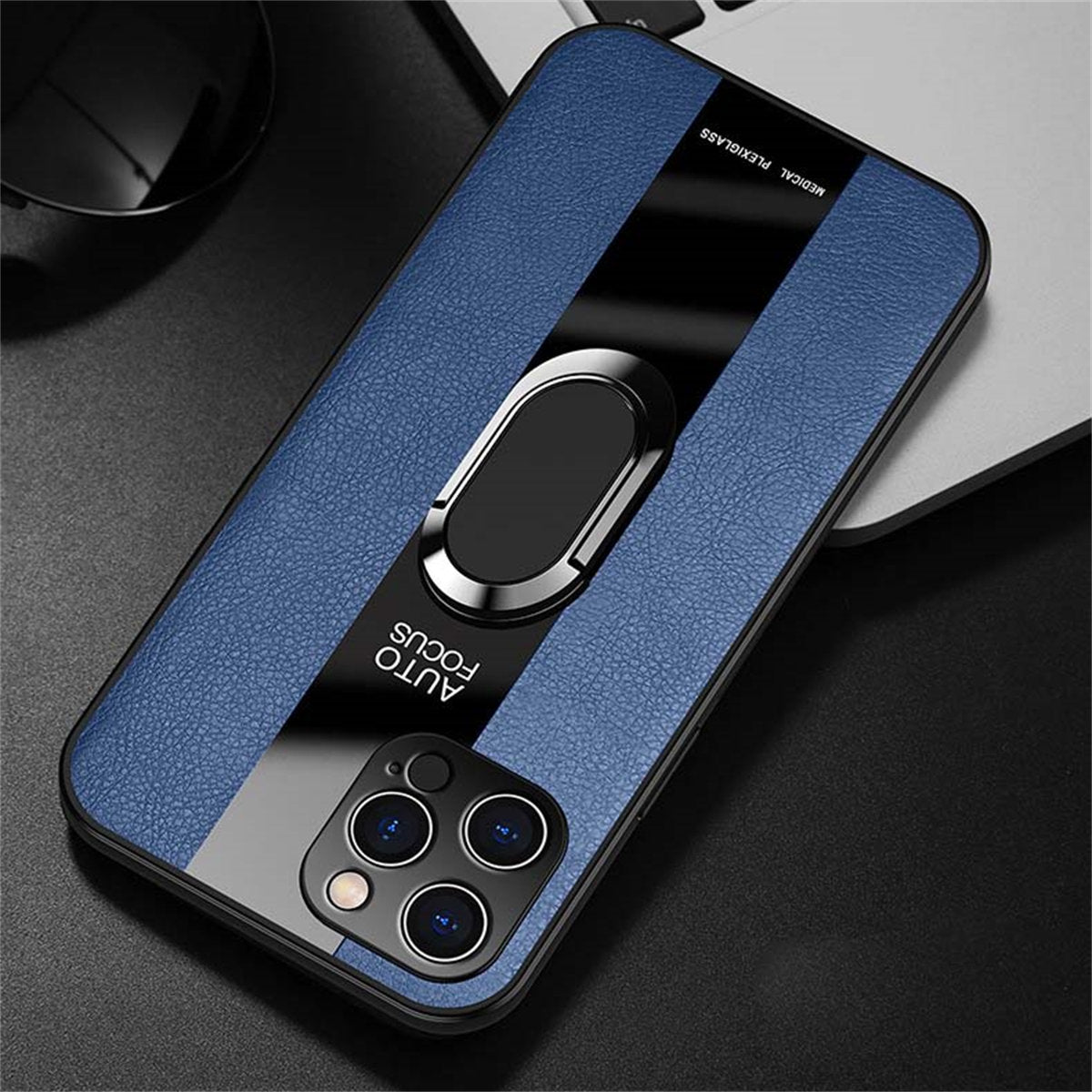 Apple Business Mature Style Men's Magnetic Ring Stand Leather Phone Case