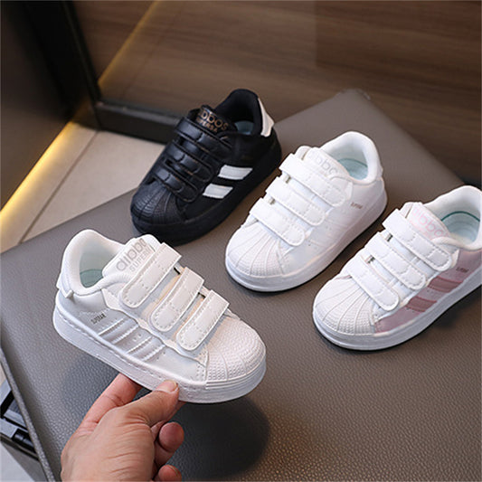 Children's spring and autumn solid color horizontal bar shell toe soft bottom low-top sneakers for boys and girls